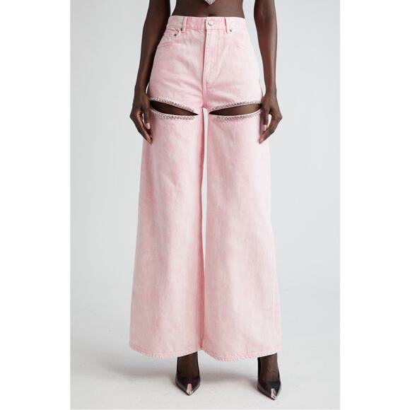 Area Crystal Slip Wide Leg Jeans Powder Pink Sz 27 - Picture 1 of 8